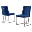 Double Minimalistic Navy Blue Velvet Side Chairs with Chrome Legs
