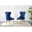 Double Tufted Navy Blue Velvet Side Chairs with Gold Stainless Steel Legs