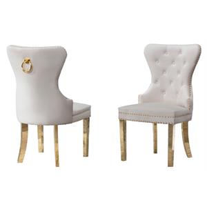 Double Tufted Cream Velvet Side Chairs with Gold Stainless Steel Legs