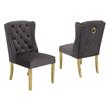Double Tufted Gray Velvet Side Chairs with Gold Stainless Steel Legs