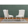 Double Tufted Cream Velvet Side Chairs with Silver Stainless Steel Legs