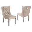 Double Tufted Cream Velvet Side Chairs with Silver Stainless Steel Legs