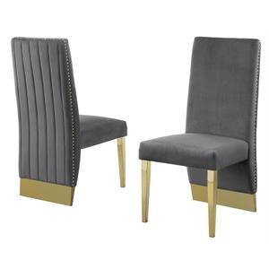 Gray Tufted Velvet Accent Side Chairs with Gold Chrome Detailing (Set of 2)