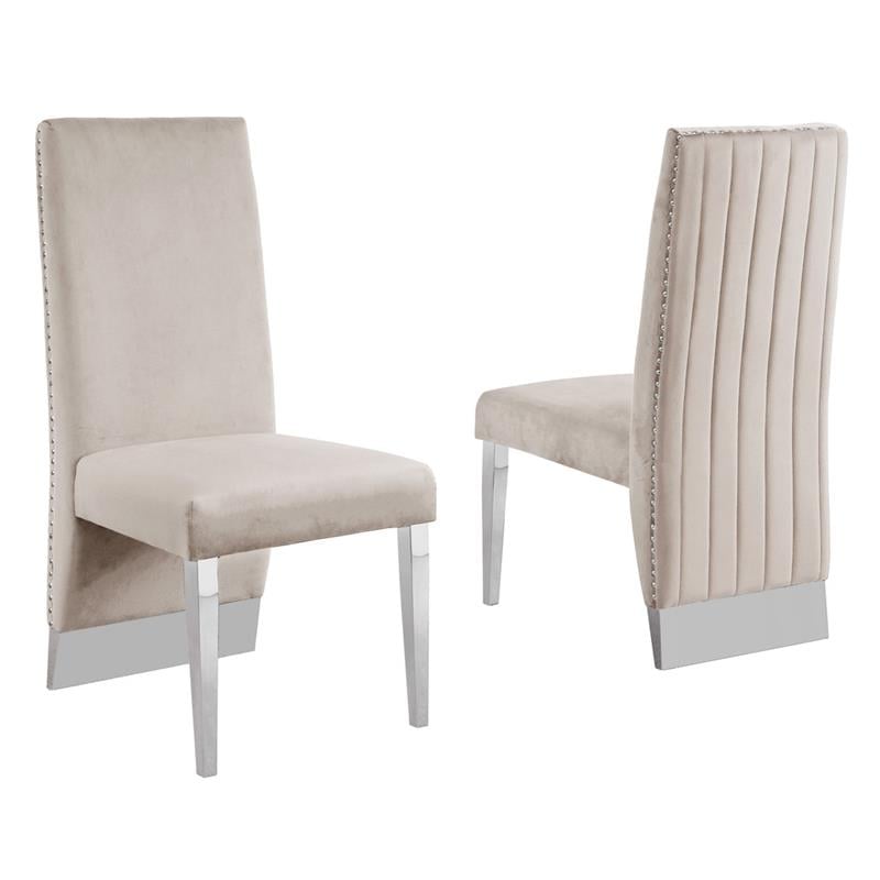 Cream Tufted Velvet Accent Side Chairs with Silver Chrome Detailing (Set of 2)