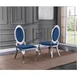 Classy Round Back Navy Blue Velvet Side Chairs with Silver Legs (Set of 2)