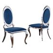 Classy Round Back Navy Blue Velvet Side Chairs with Silver Legs (Set of 2)