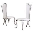 Elegant White Faux Leather Side Chairs with Silver Stainless Steel (Set of 2)