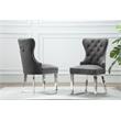 Tufted Dark Gray Velvet Side Chairs with Silver Stainless Steel (Set of 2)