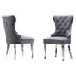 Tufted Dark Gray Velvet Side Chairs with Silver Stainless Steel (Set of 2)