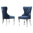 Tufted Navy Blue Velvet Side Chairs with Silver Stainless Steel (Set of 2)