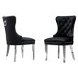 Tufted Black Velvet Side Chairs with Silver Stainless Steel (Set of 2)