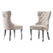 Tufted Cream Velvet Side Chairs with Silver Stainless Steel (Set of 2)