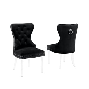 Tufted Dark Gray Velvet Side Chairs with Clear Acrylic Legs (Set of 2)