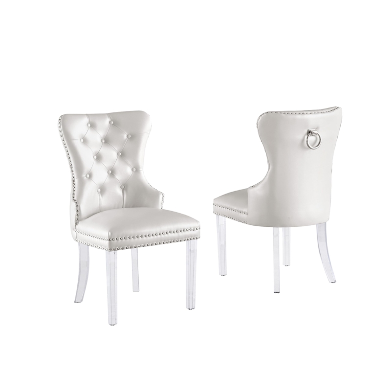 Tufted Navy Blue Velvet Side Chairs with Clear Acrylic Legs (Set of 2)