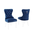 Tufted Navy Blue Velvet Side Chairs with Clear Acrylic Legs (Set of 2)