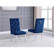 Velvet Tufted Side Chairs in Navy Blue with Silver Chrome Legs (Set of 2)