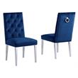 Velvet Tufted Side Chairs in Navy Blue with Silver Chrome Legs (Set of 2)