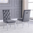 Velvet Tufted Side Chairs in Dark Gray with Silver Chrome Legs (Set of 2)