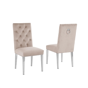Velvet Tufted Side Chairs in Cream with Silver Chrome Legs (Set of 2)