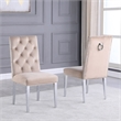 Velvet Tufted Side Chairs in Cream with Silver Chrome Legs (Set of 2)