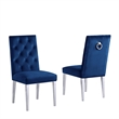 Velvet Tufted Side Chairs in Cream with Silver Chrome Legs (Set of 2)