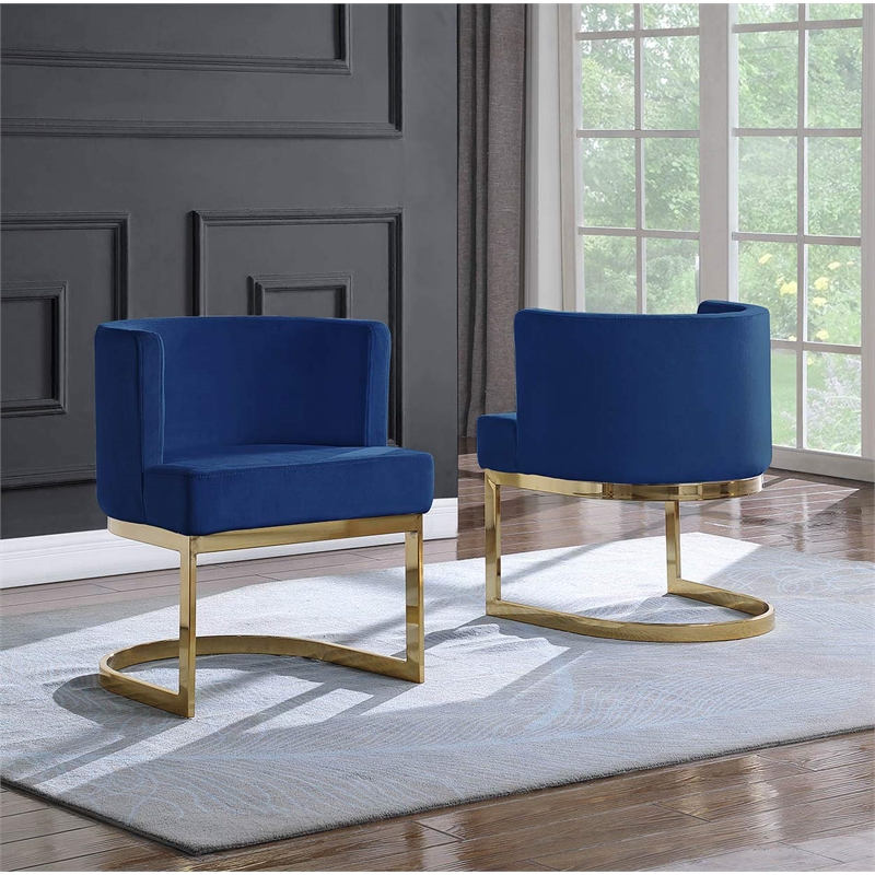 Velvet Navy Blue Accent Chair with Gold Chrome Base - 1 Chair