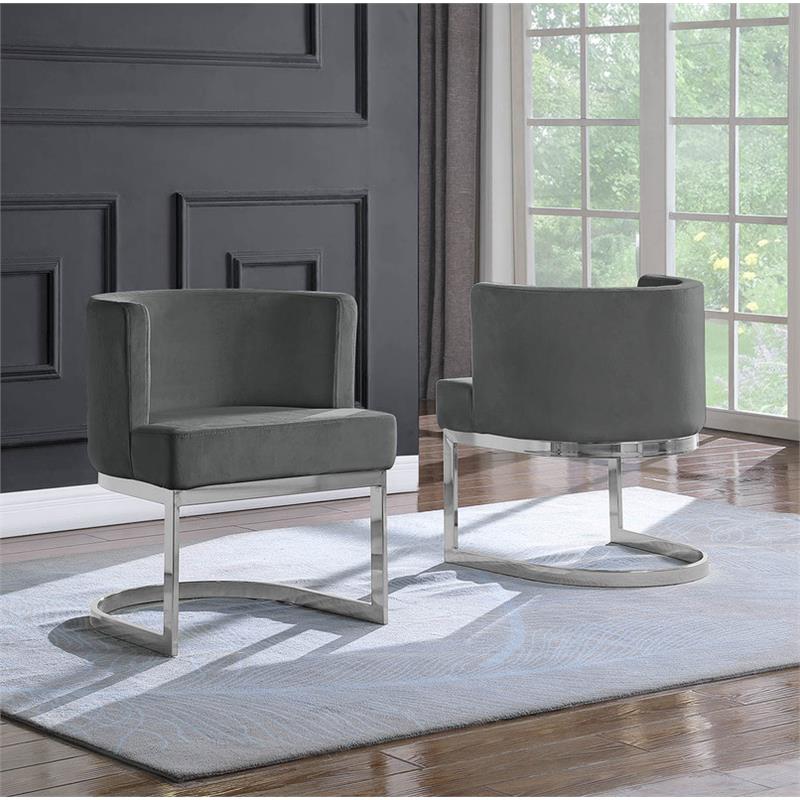 Velvet Dark Gray Accent Chair with Silver Chrome Base - 1 Chair