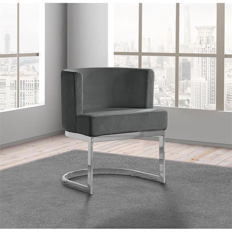 Velvet Dark Gray Accent Chair with Silver Chrome Base - 1 Chair