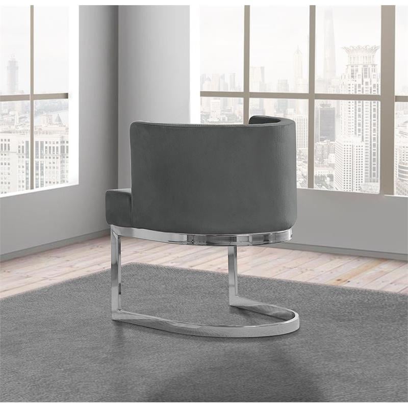 Velvet Dark Gray Accent Chair with Silver Chrome Base - 1 Chair
