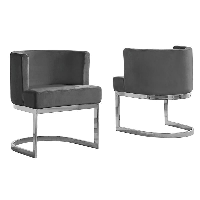 Velvet Dark Gray Accent Chair with Silver Chrome Base - 1 Chair