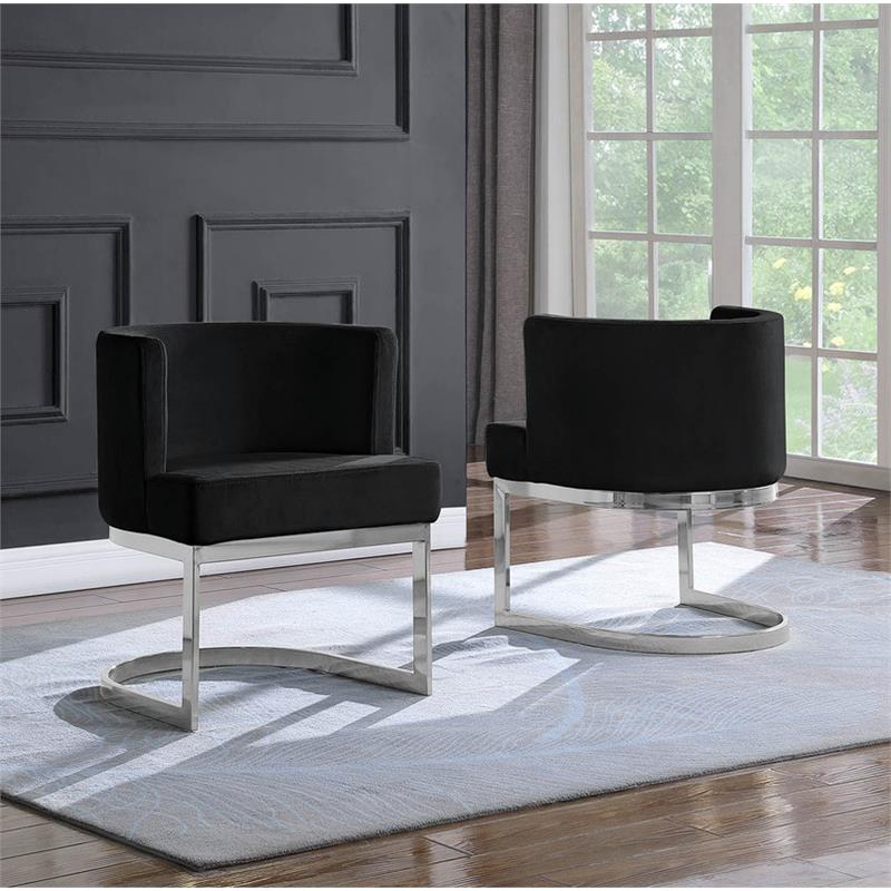 Velvet Black Accent Chair with Silver Chrome Base - 1 Chair