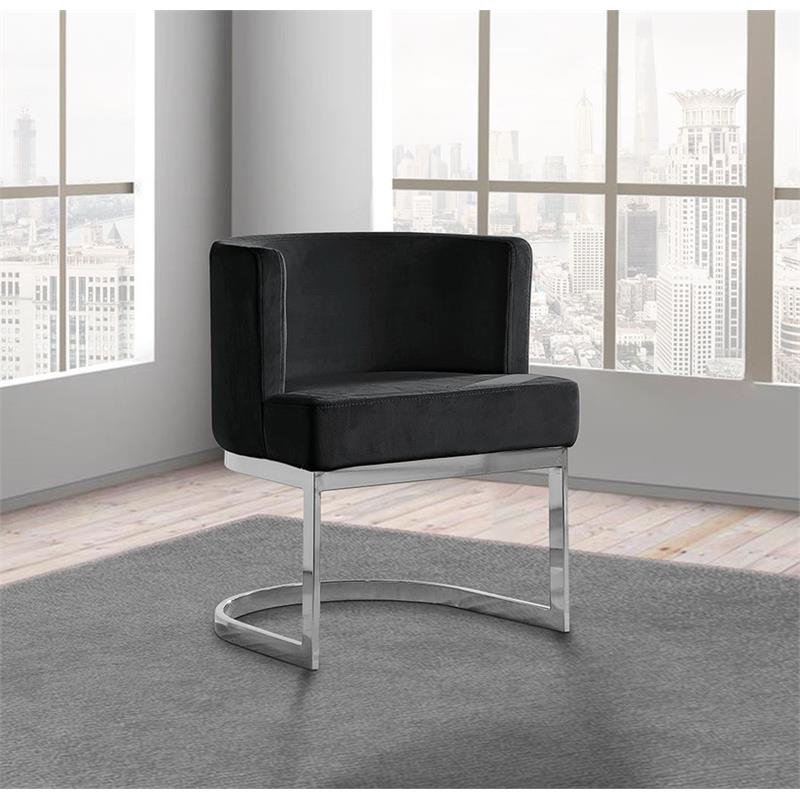 Velvet Black Accent Chair with Silver Chrome Base - 1 Chair