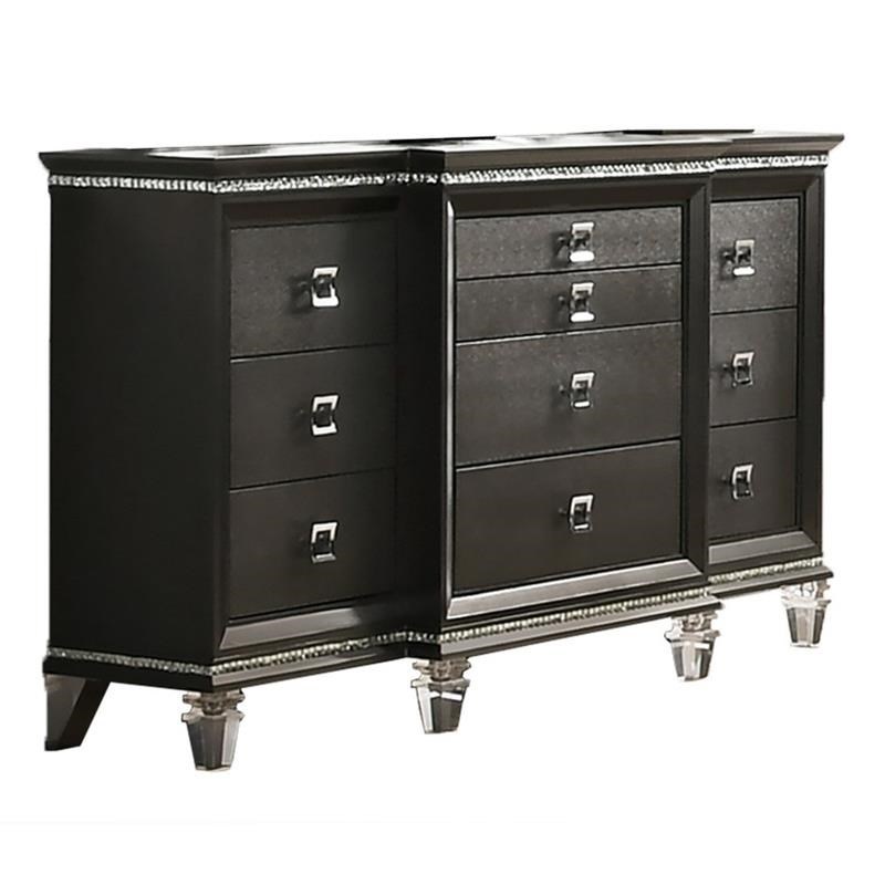 Lavish 3 Piece Gray Bedroom Set with Light up Headboard in Queen Size