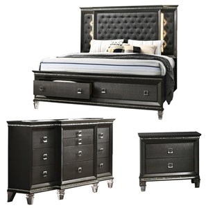 Lavish 3 Piece Gray Bedroom Set with Light up Headboard in Queen Size