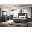 Lavish Dark Gray Wood California King Bed with Lights and Storage Footboard
