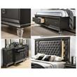 Lavish Dark Gray Wood California King Bed with Lights and Storage Footboard