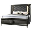 Lavish Dark Gray Wood California King Bed with Lights and Storage Footboard