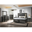Lavish Dark Gray Wood Queen Size Bed with Lights and Storage Footboard