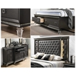 Lavish Dark Gray Wood Queen Size Bed with Lights and Storage Footboard