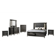 Lavish Dark Gray Wood Queen Size Bed with Lights and Storage Footboard
