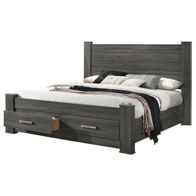 Weathered Gray Wood Eastern King Platform Bed with Storage