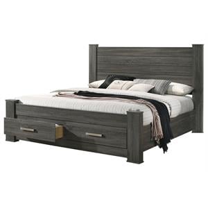 Weathered Gray Wood Eastern King Platform Bed with Storage