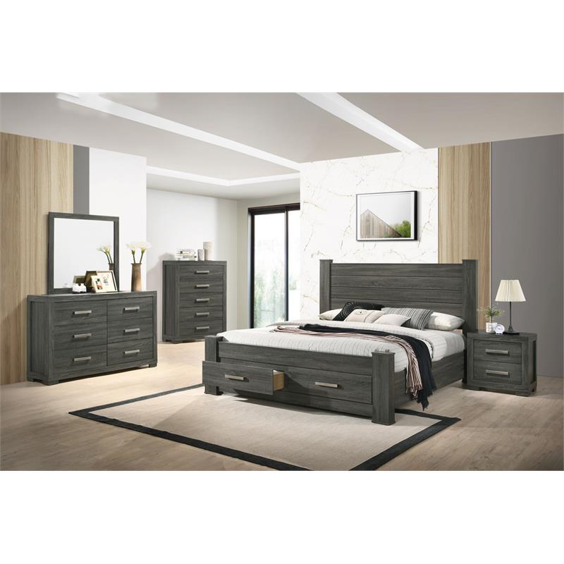 Weathered Gray Wood Eastern King Platform Bed with Storage