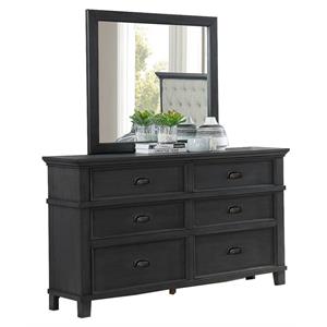 Sandy Bedroom Dresser with 6 Drawers and Mirror in Cappuccino Wood