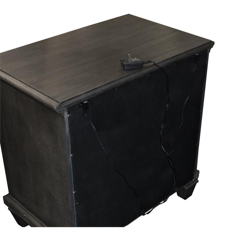 Rustic Gray Wood Nightstand with Twist Lock and 2 USB ports