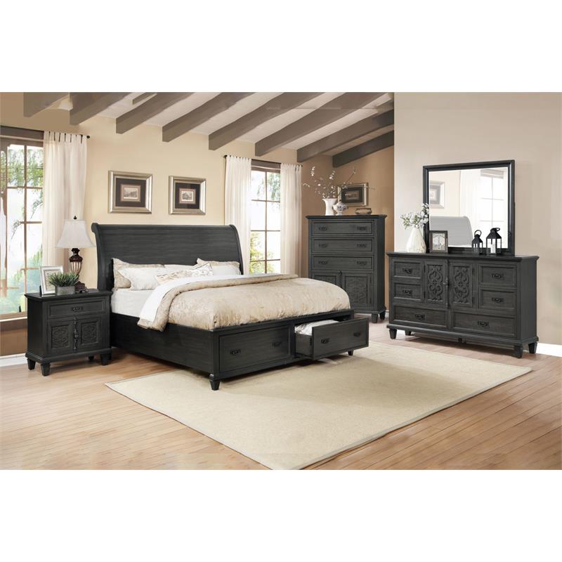 Rustic Gray Wood Nightstand with Twist Lock and 2 USB ports