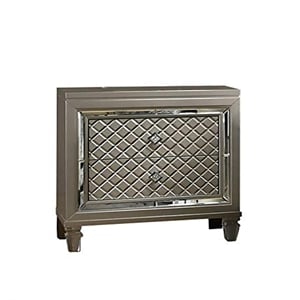 Champagne Silver Wood Nightstand with 2 Drawers