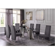 Clear Glass Dining Set with Table and 6 Gray Velvet Chairs
