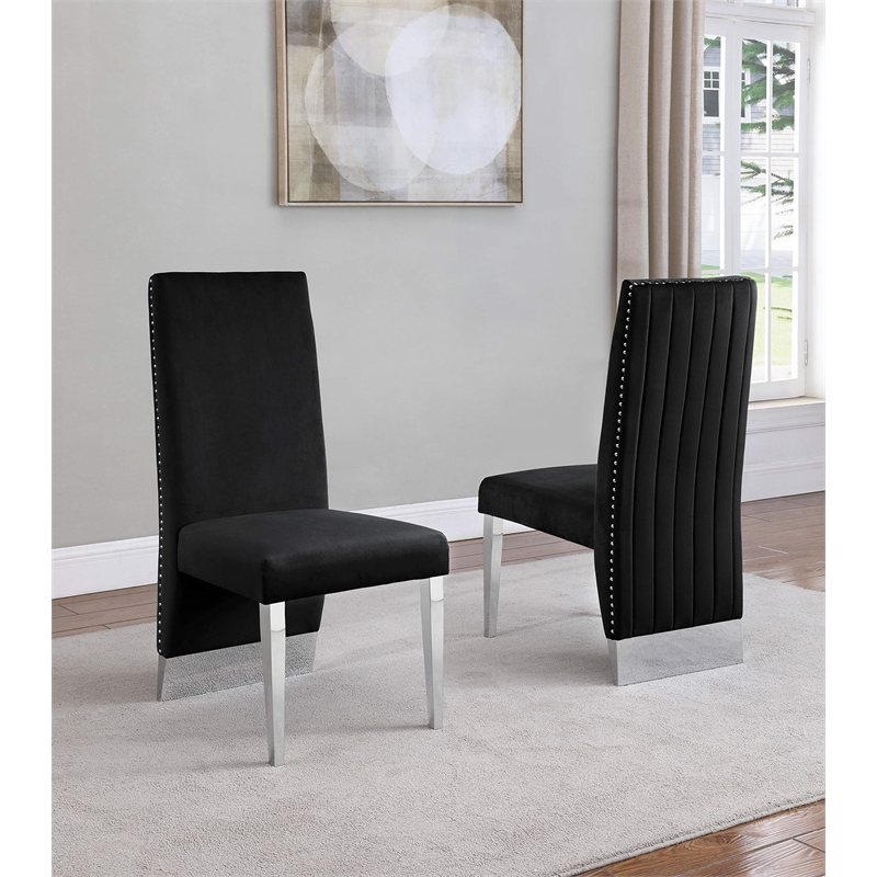 Clear Glass Dining Set with Table and 6 Black Velvet Chairs