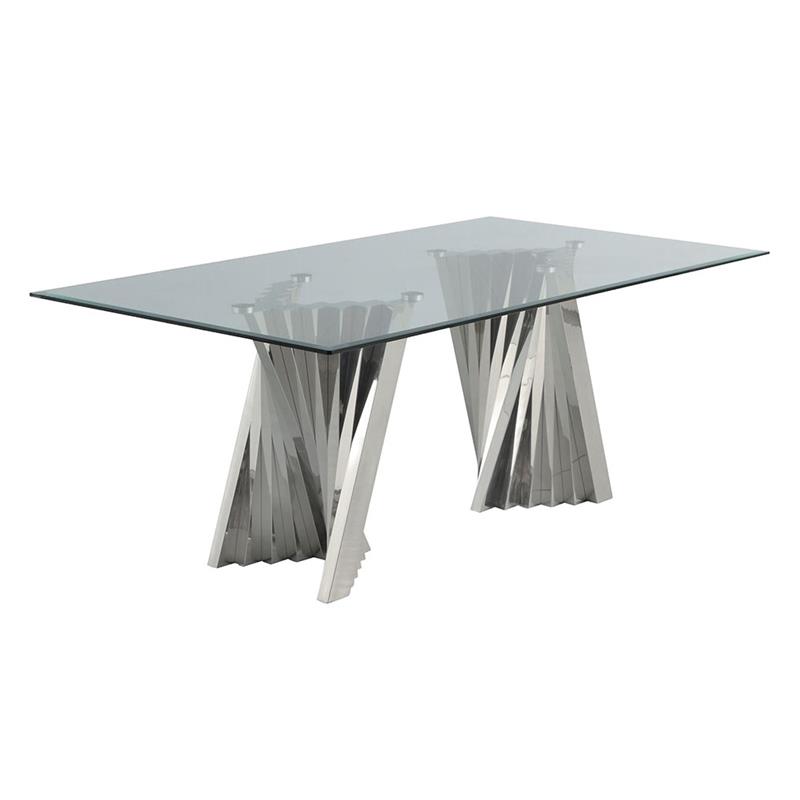 Clear Glass Dining Set with Table and 6 Cream Velvet Chairs
